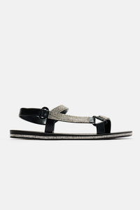 Black rhinestone  flat sandals