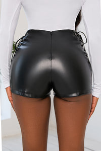 Black leather faux stretch   short  pants