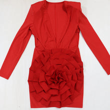 Red rose floral V Neck  mini midi dress