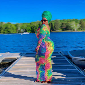 Multicolor long mesh dress plus size