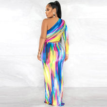 Multicolor long maxi dress one shoulder  high split dress