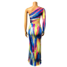 Multicolor long maxi dress one shoulder  high split dress