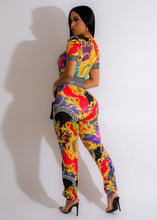 Black multicolor  print crop  top and high waist pants set