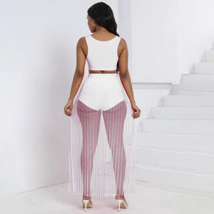 White plus size 2 two piece pleated skirt sets