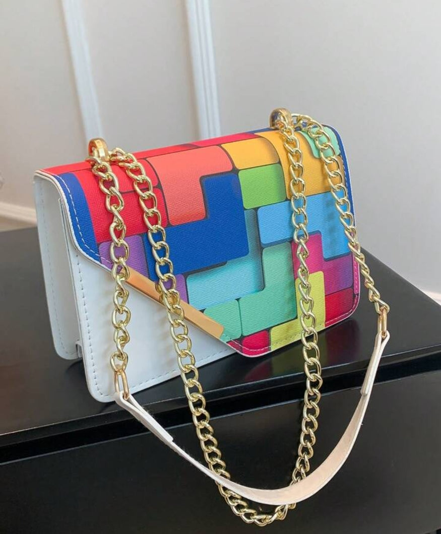 White multicolor luxury handbag