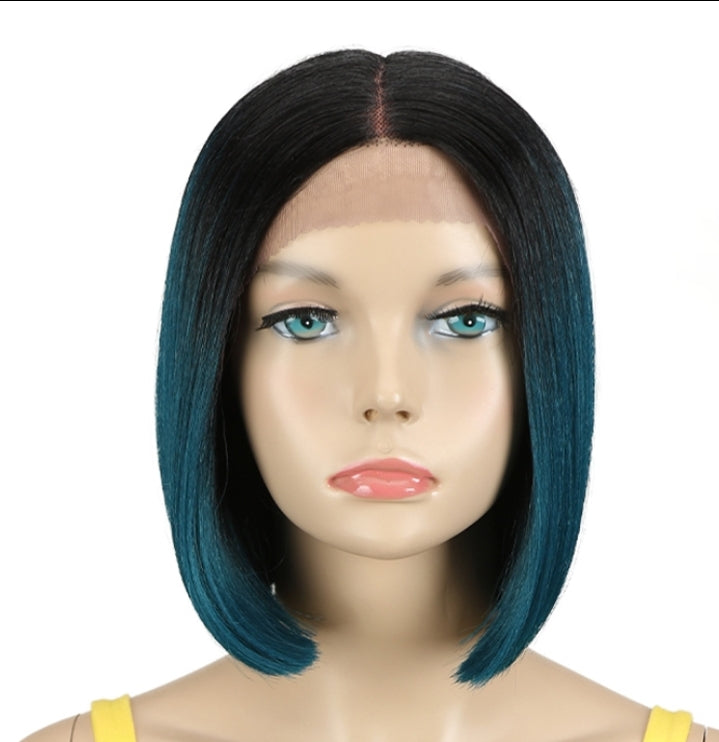 Black and teal 10 inches bob wig