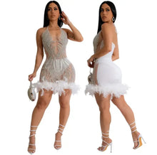 White sequin feather sexy dress