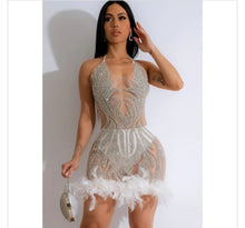 White sequin feather sexy dress