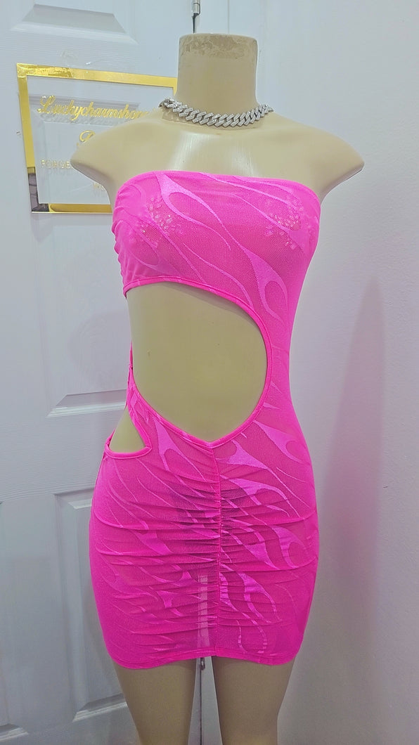 Pink mesh printed sexy dress