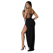 Black sexy mesh rhinestone mesh side split dress