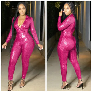 Rose pink shiny jumpsuit