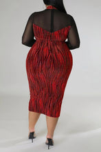 Red and black mesh long 4sleeve dress