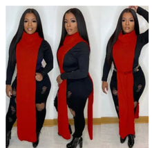 High class Winter Red turtle neck sweater slit long top