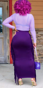 2 piece purple fringe  skirt set