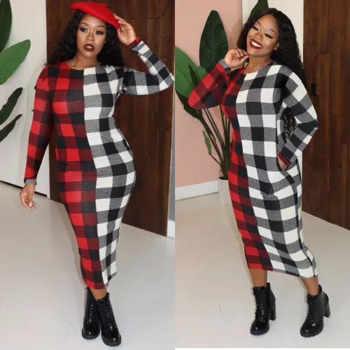 Plaid fashion long sleeve dress